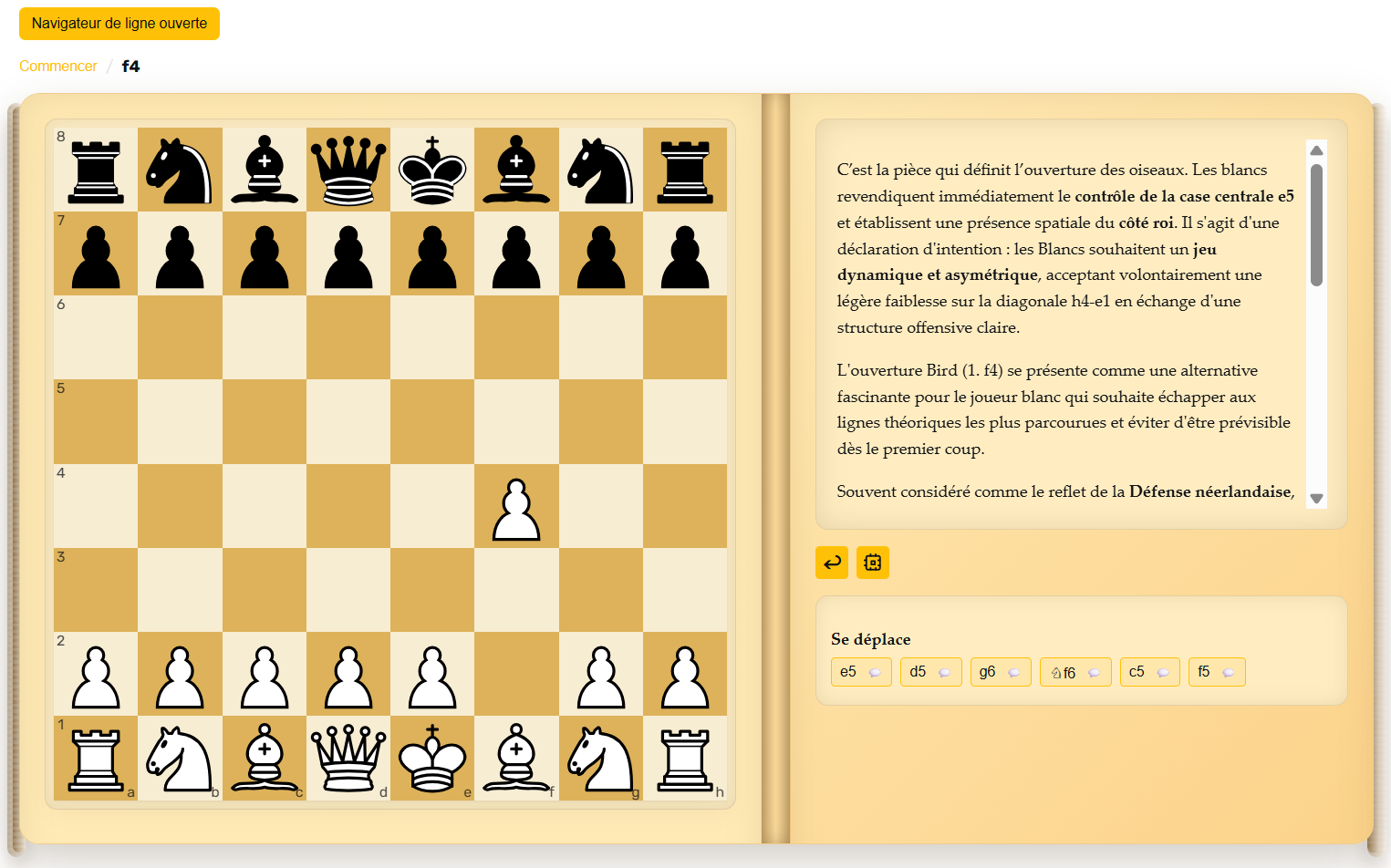 Introduction à l'ouverture Bird avec des idées clés
