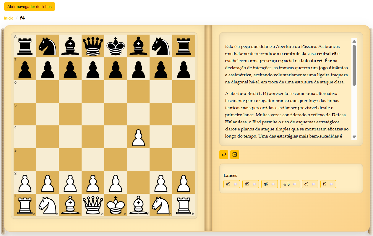 Introdução à Abertura Bird (1.f4) com ideias estratégicas principais