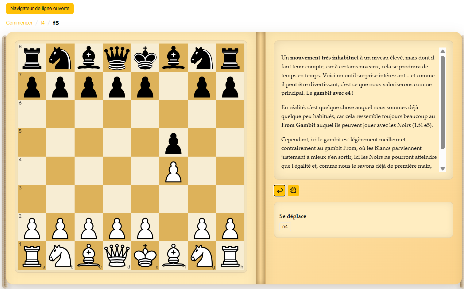 Partie miroir de la Bird : idée de gambit avec f4 f5 et poussée précoce de e4
