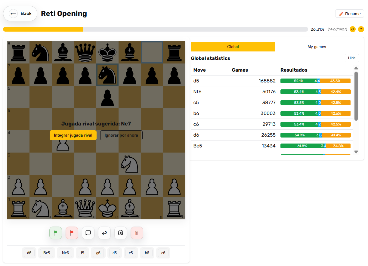 Screenshot of suggested moves to add to the opening book.